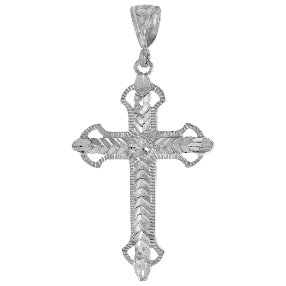 1 7/8 INCH LARGE STERLING SILVER CROSS PENDANT FOR MEN DIAMOND CUT FINISH