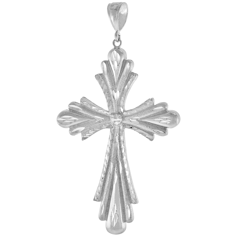 3 7/8 INCH LARGE STERLING SILVER FLARED ENDS CROSS PENDANT FOR MEN DIAMOND CUT FINISH