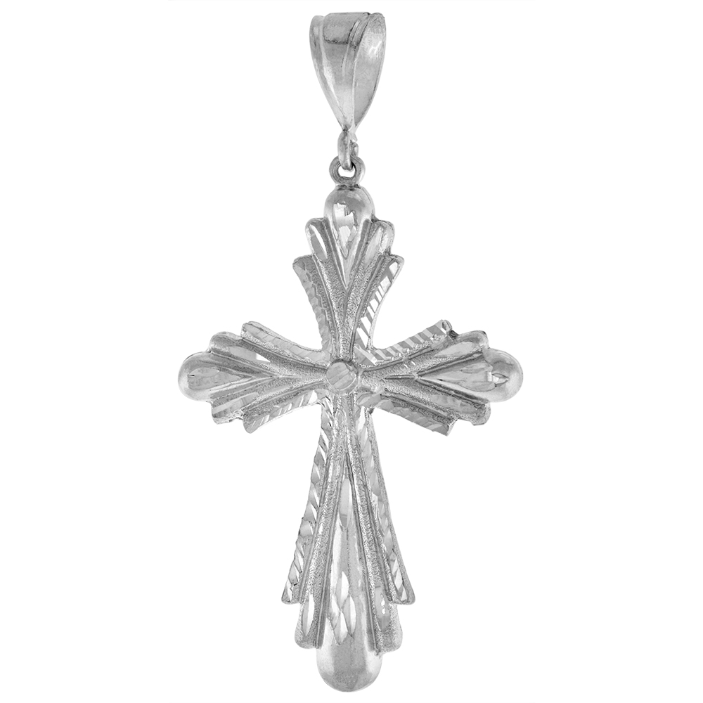 2 3/4 INCH LARGE STERLING SILVER FLARED ENDS CROSS PENDANT FOR MEN DIAMOND CUT FINISH