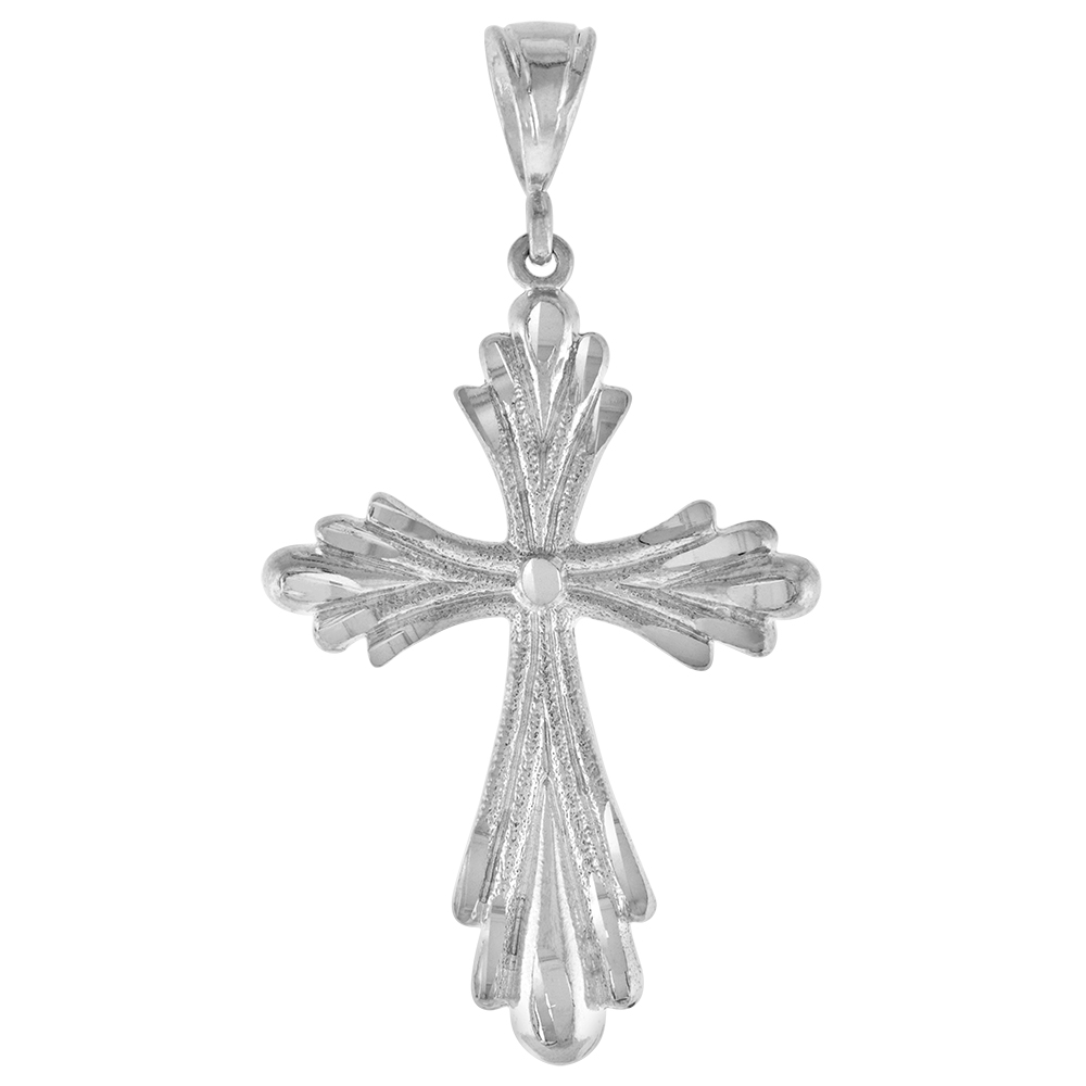 1 7/8 INCH LARGE STERLING SILVER FLARED ENDS CROSS PENDANT FOR MEN DIAMOND CUT FINISH