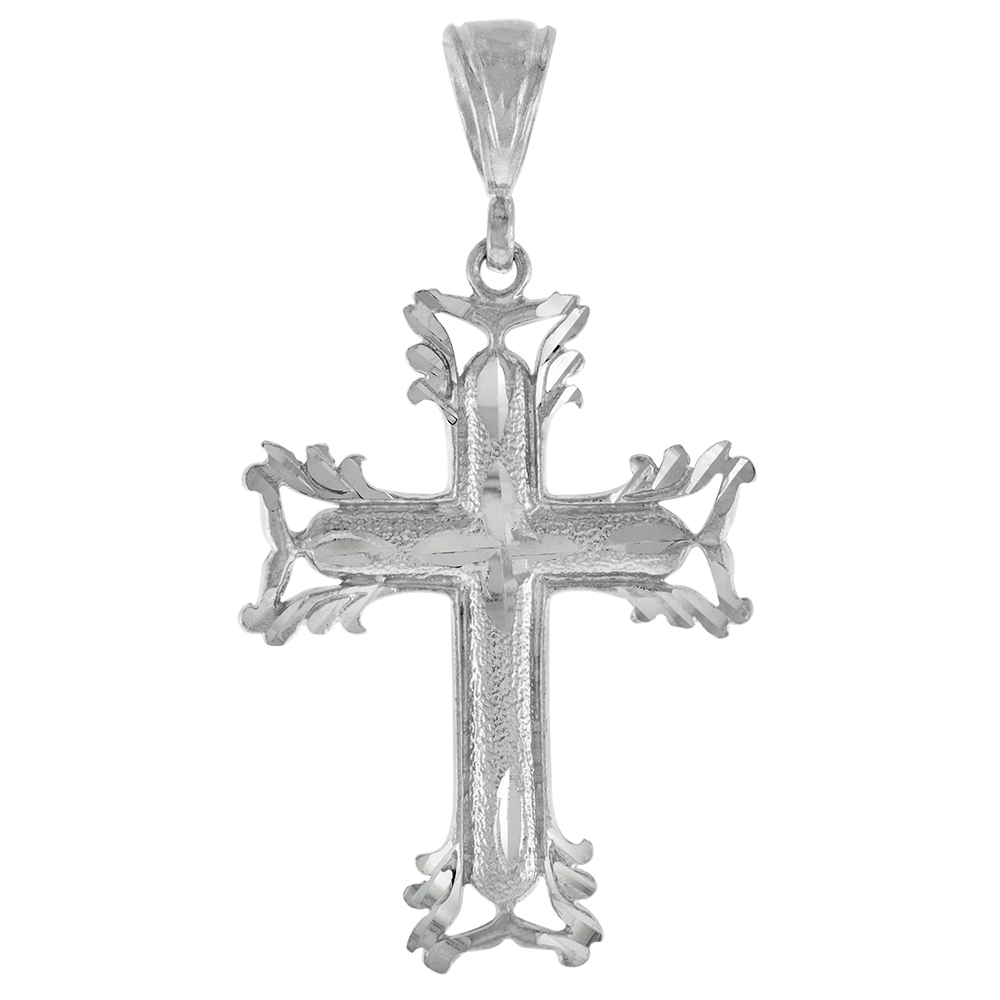 1 1/2 INCH LARGE STERLING SILVER CROSS PENDANT FOR MEN DIAMOND CUT FINISH