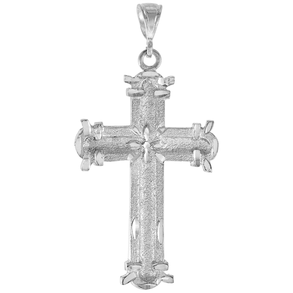 2 5/16 INCH LARGE STERLING SILVER CROSS PENDANT FOR MEN DIAMOND CUT FINISH