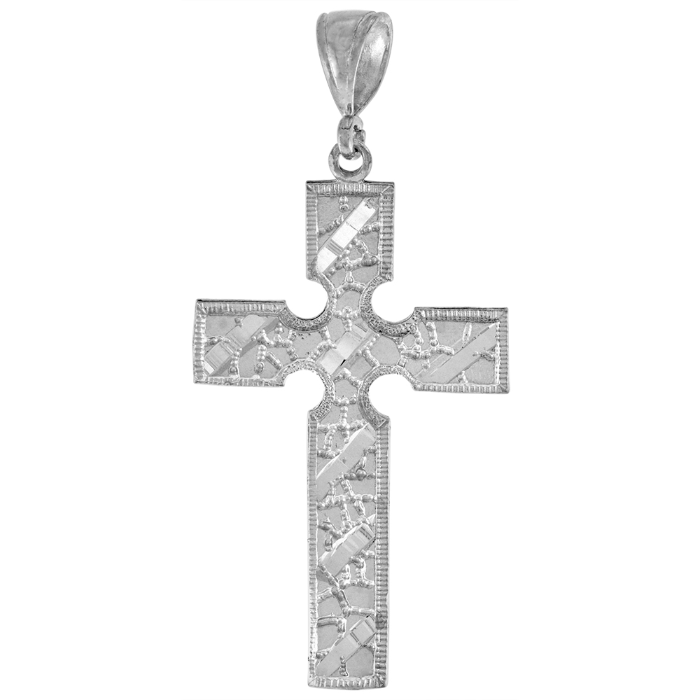 2 INCH LARGE STERLING SILVER CROSS PENDANT FOR MEN DIAMOND CUT FINISH