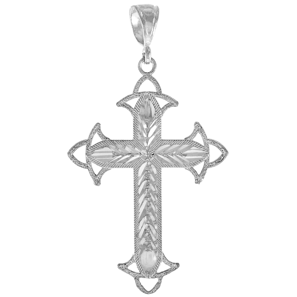 2 1/16 INCH LARGE STERLING SILVER CROSS PENDANT FOR MEN DIAMOND CUT FINISH