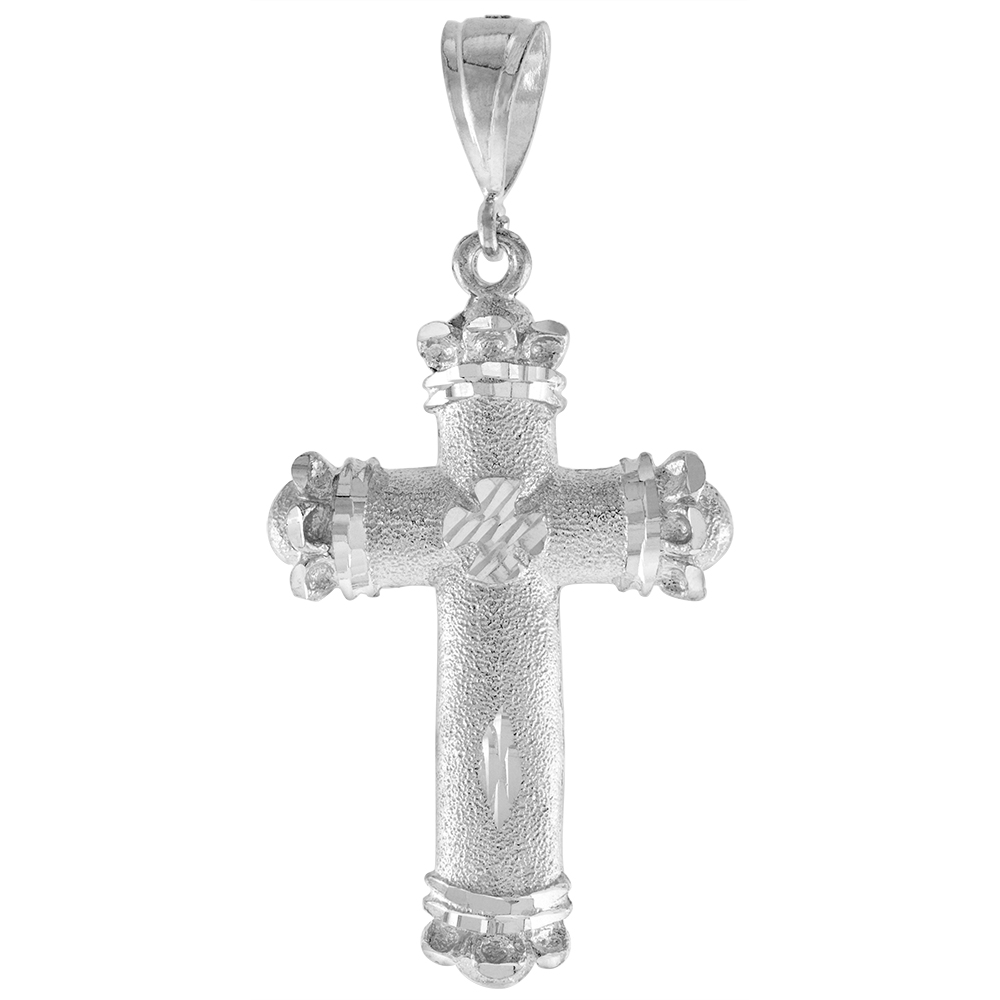 2 1/4 INCH LARGE STERLING SILVER CROSS PENDANT FOR MEN DIAMOND CUT FINISH