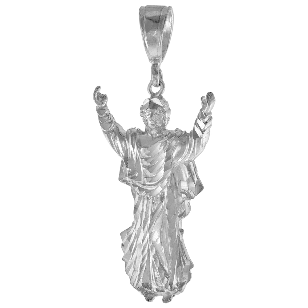 1 3/4 INCH LARGE STERLING SILVER CHRIST PENDANT FOR MEN DIAMOND CUT FINISH