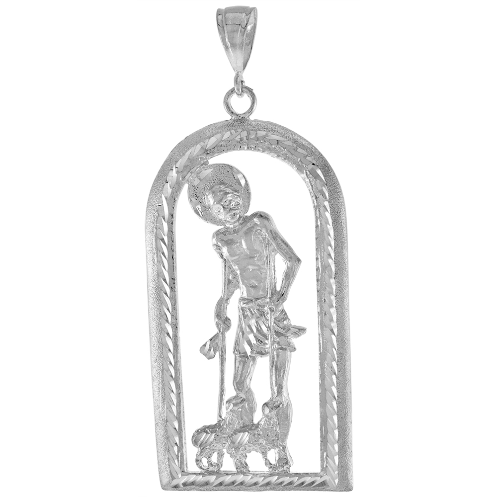 3 1/2 INCH LARGE STERLING SILVER ST. LAZARUS PENDANT FOR MEN DIAMOND CUT FINISH