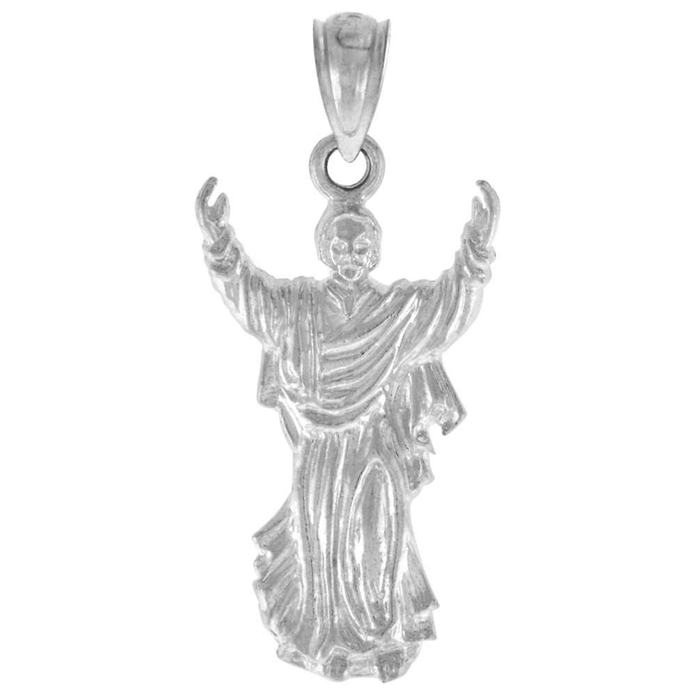 7/8 inch Large Sterling Silver Small Christ Pendant for Men Diamond Cut finish