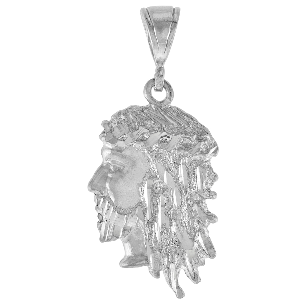 1 3/8 inch Large Sterling Silver Christ Pendant for Men Diamond Cut finish