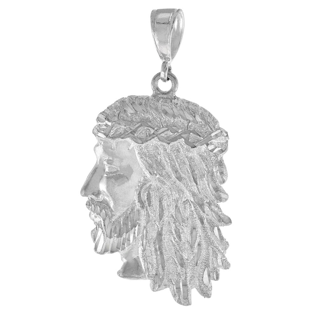 2 1/16 INCH LARGE STERLING SILVER CHRIST PENDANT FOR MEN DIAMOND CUT FINISH