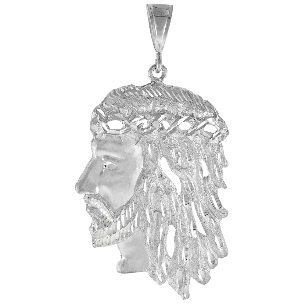 3 1/4 INCH LARGE STERLING SILVER CHRIST PENDANT FOR MEN DIAMOND CUT FINISH