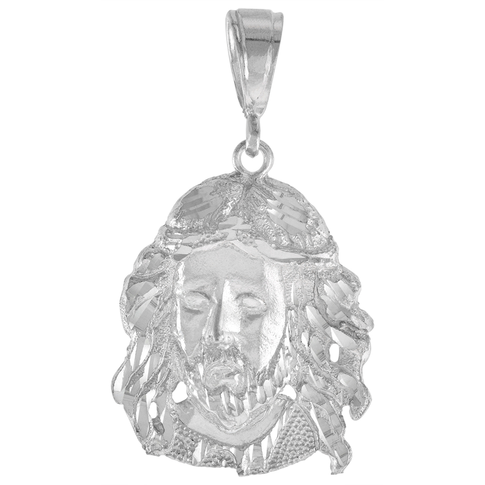 1 1/2 inch Large Sterling Silver Christ Pendant for Men Diamond Cut finish