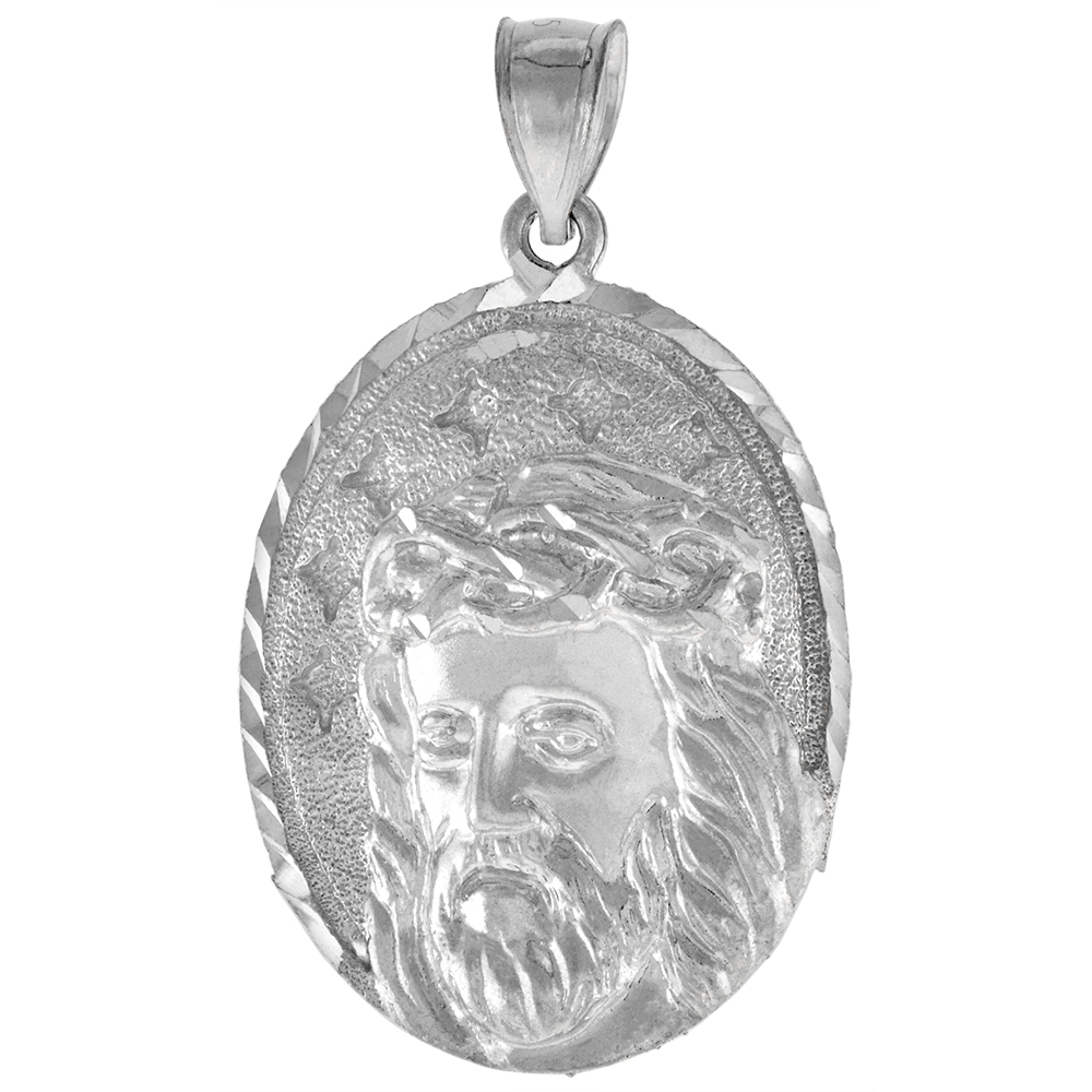 1 3/16 inch Large Sterling Silver Christ Pendant for Men Diamond Cut finish
