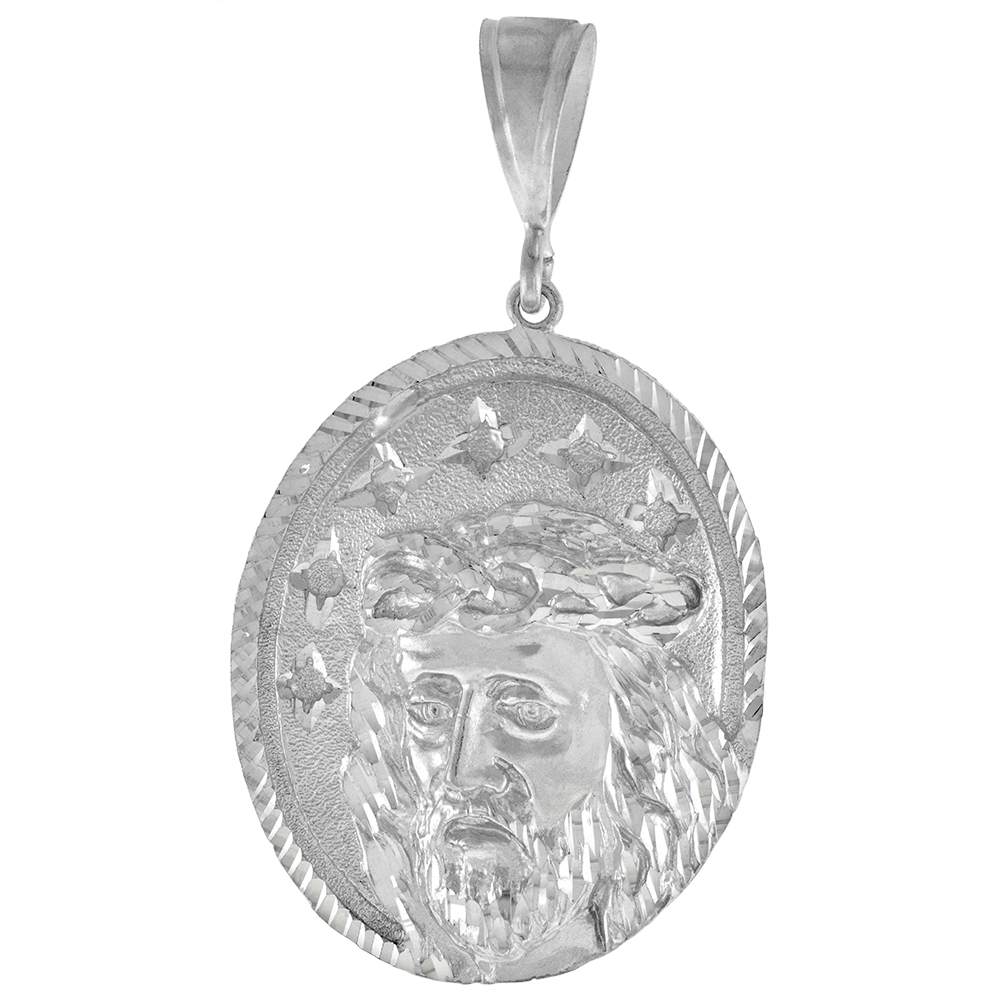 2 1/4 INCH LARGE STERLING SILVER CHRIST PENDANT FOR MEN DIAMOND CUT FINISH