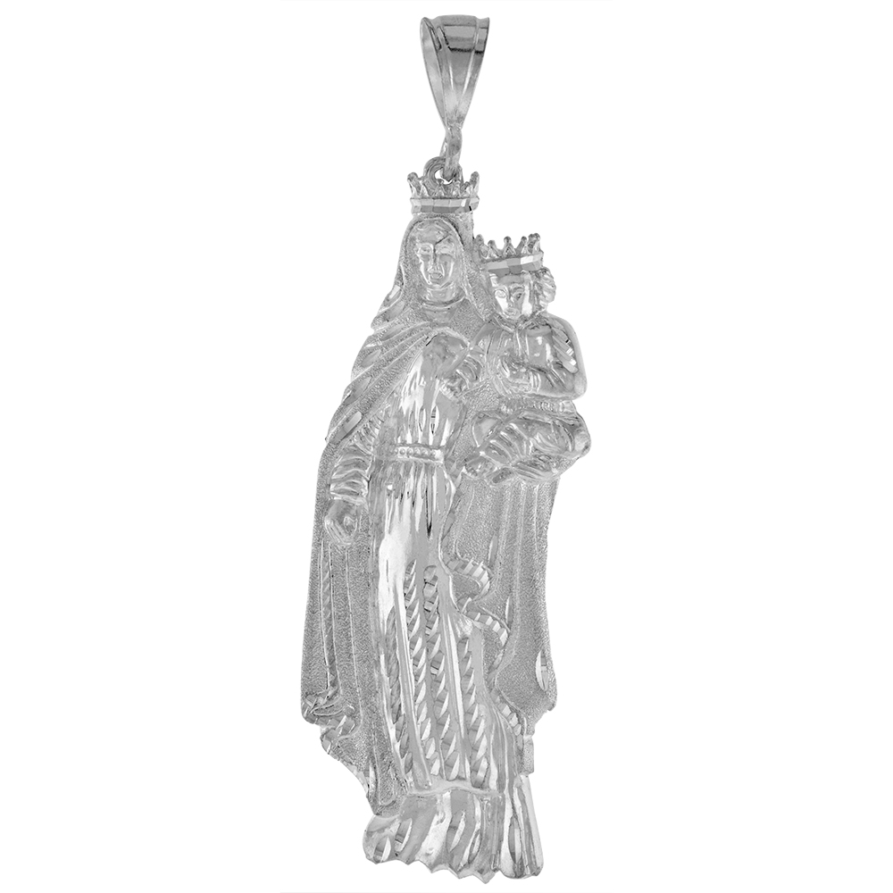 4 1/4 inch Large Sterling Silver Mary and Christ Pendant for Men Diamond Cut finish