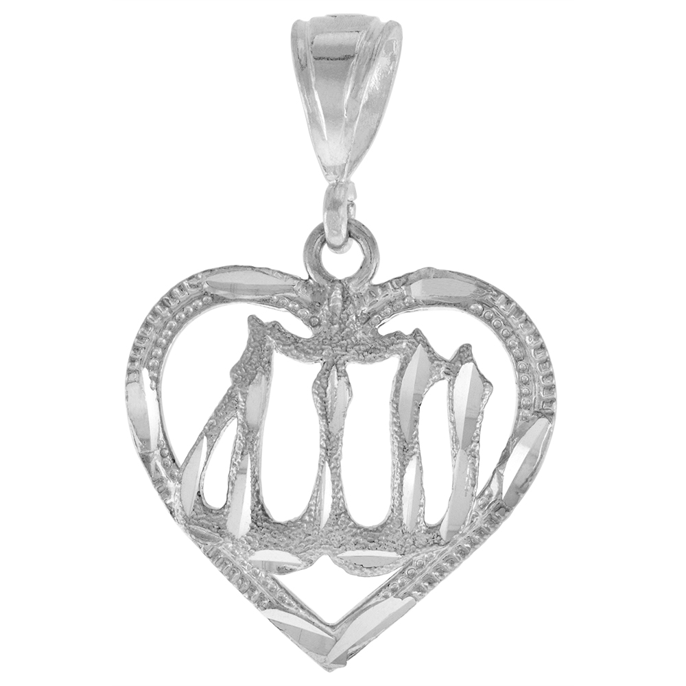 1 inch Sterling Silver Allah Pendant for Men Diamond Cut finish