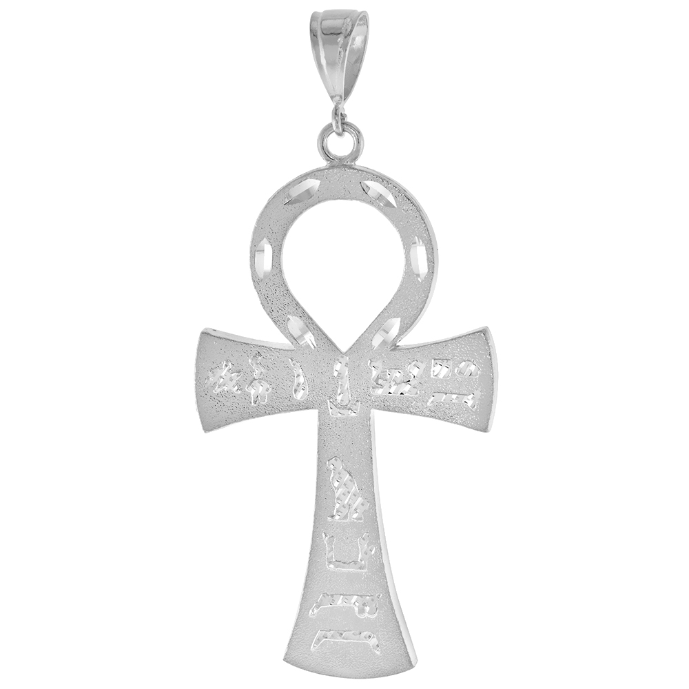1 5/8 INCH LARGE STERLING SILVER ANKH CROSS PENDANT FOR MEN DIAMOND CUT FINISH