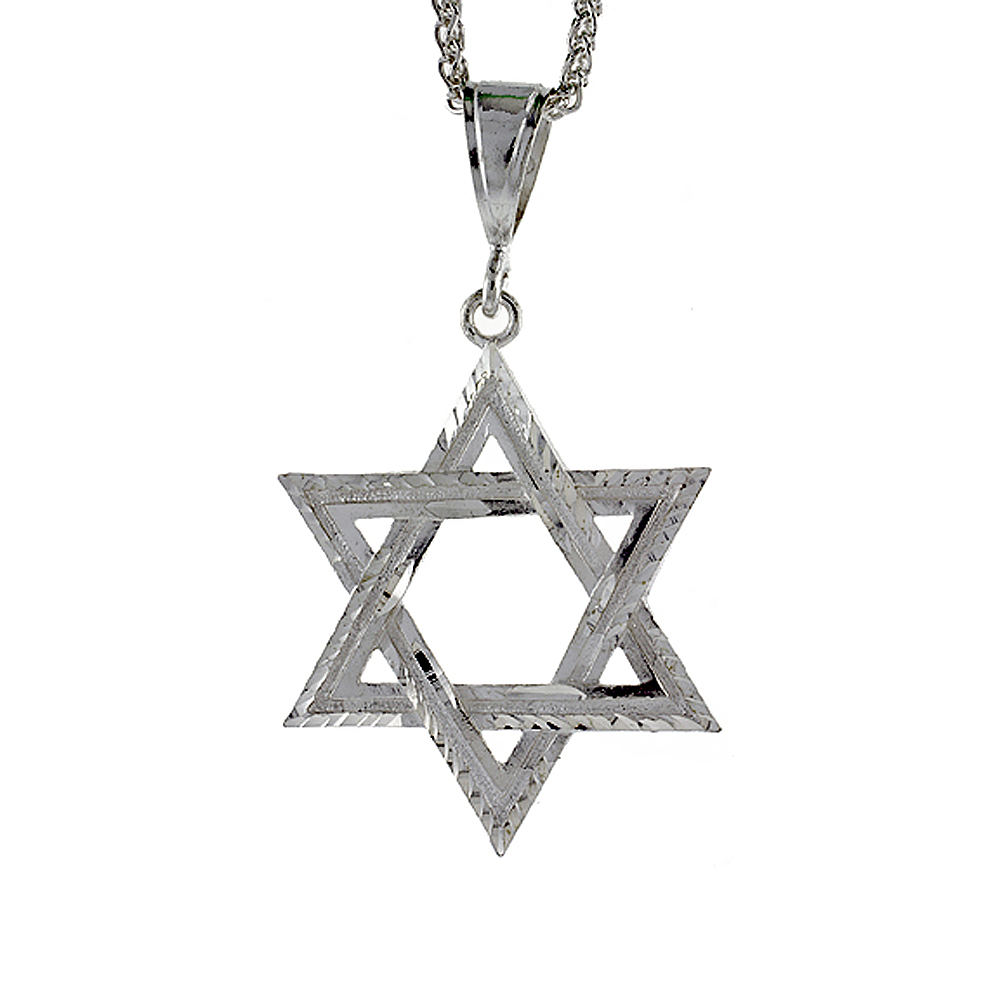 2 3/16 INCH LARGE STERLING SILVER STAR OF DAVID PENDANT FOR MEN DIAMOND CUT FINISH