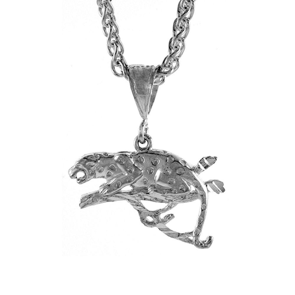 3/4 INCH STERLING SILVER LEOPARD PENDANT FOR MEN DIAMOND CUT FINISH