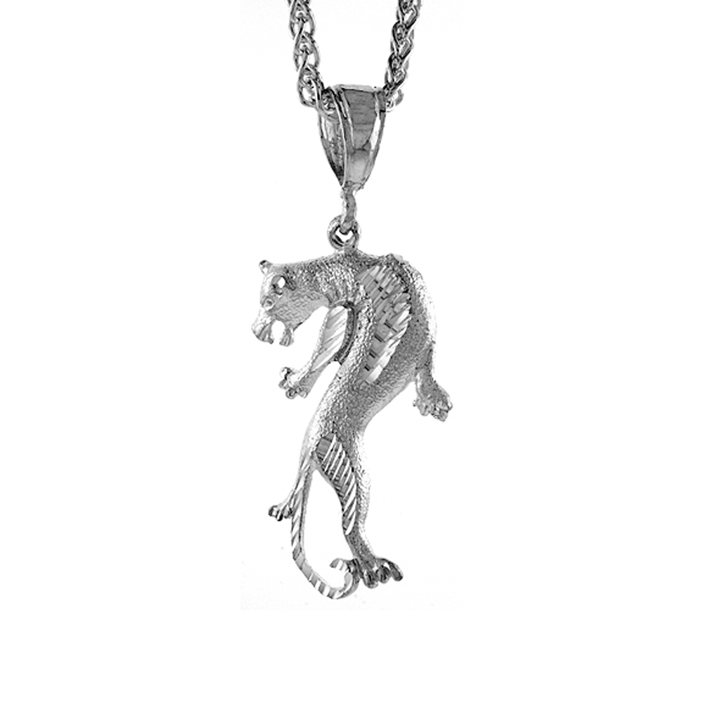 1 3/4 INCH LARGE STERLING SILVER PANTHER PENDANT FOR MEN DIAMOND CUT FINISH