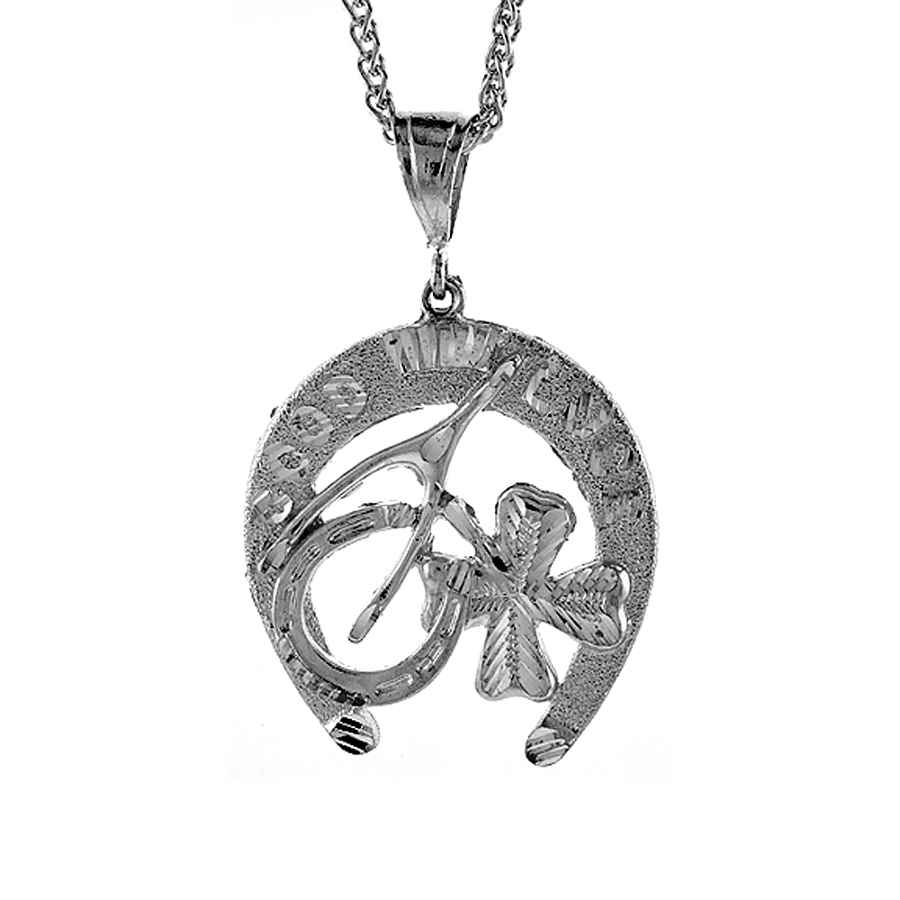 2 INCH LARGE STERLING SILVER CELTIC LUCKY CHARM PENDANT FOR MEN DIAMOND CUT FINISH