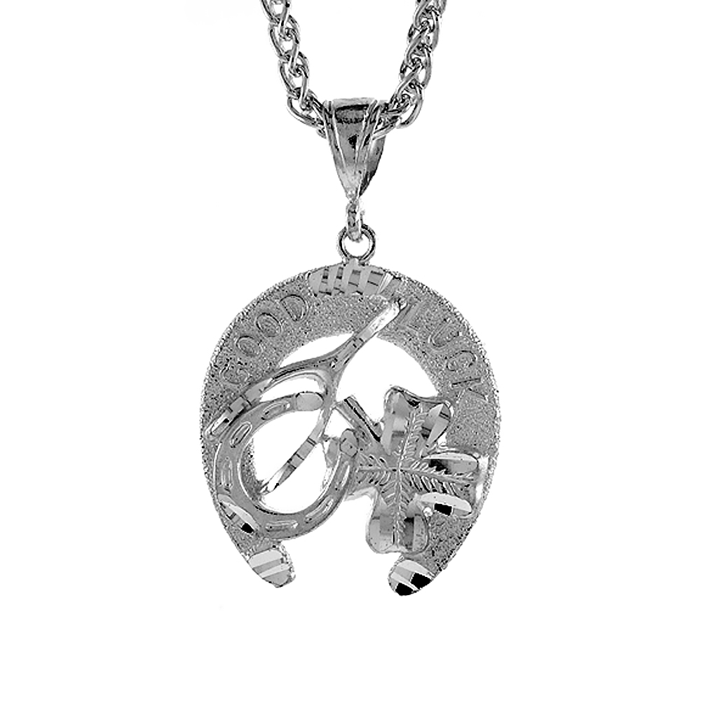 1 3/8 INCH LARGE STERLING SILVER CELTIC LUCKY CHARM PENDANT FOR MEN DIAMOND CUT FINISH