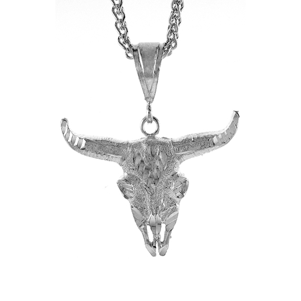 1 1/2 INCH LARGE STERLING SILVER RAMS HEAD PENDANT FOR MEN DIAMOND CUT FINISH