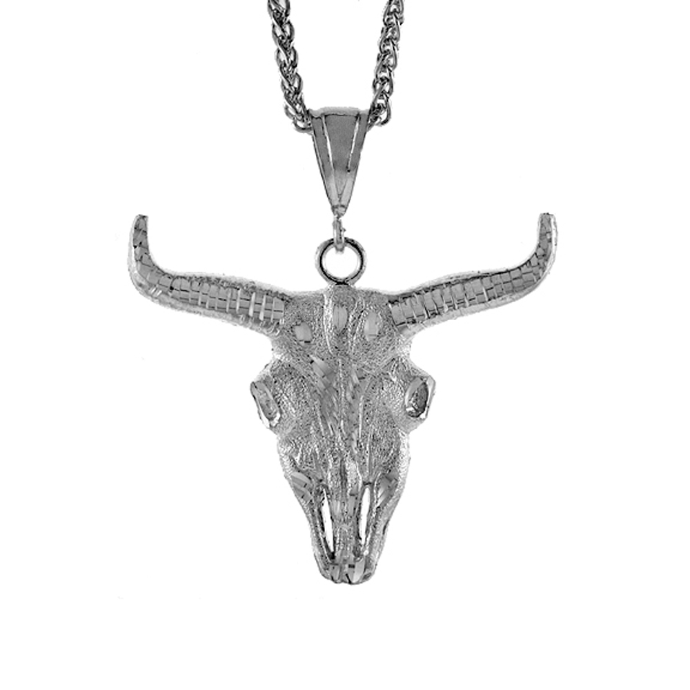 2 1/4 INCH LARGE STERLING SILVER RAMS HEAD PENDANT FOR MEN DIAMOND CUT FINISH