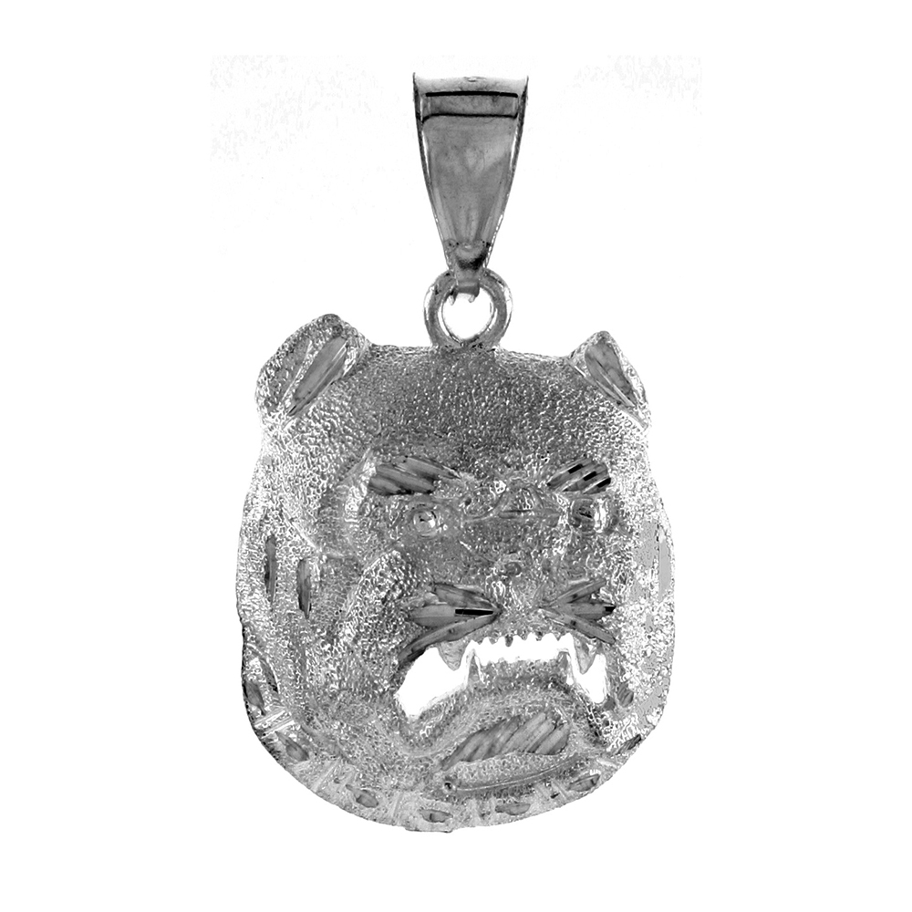 1 1/8 INCH LARGE STERLING SILVER BULLDOG PENDANT FOR MEN DIAMOND CUT FINISH
