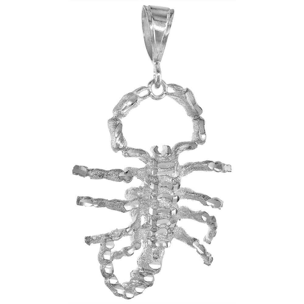 2 1/2 INCH LARGE STERLING SILVER SCORPIO PENDANT FOR MEN DIAMOND CUT FINISH