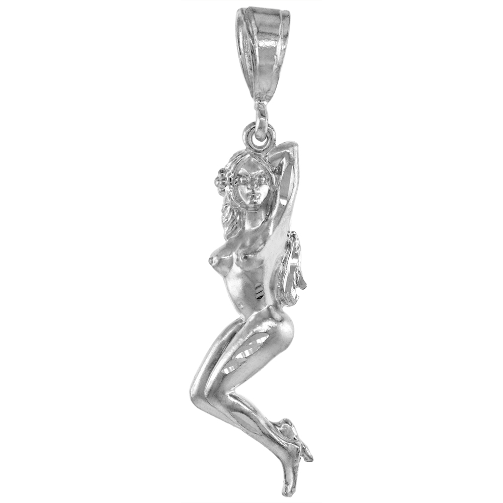 2 INCH LARGE STERLING SILVER NUDE MODEL PENDANT FOR MEN DIAMOND CUT FINISH