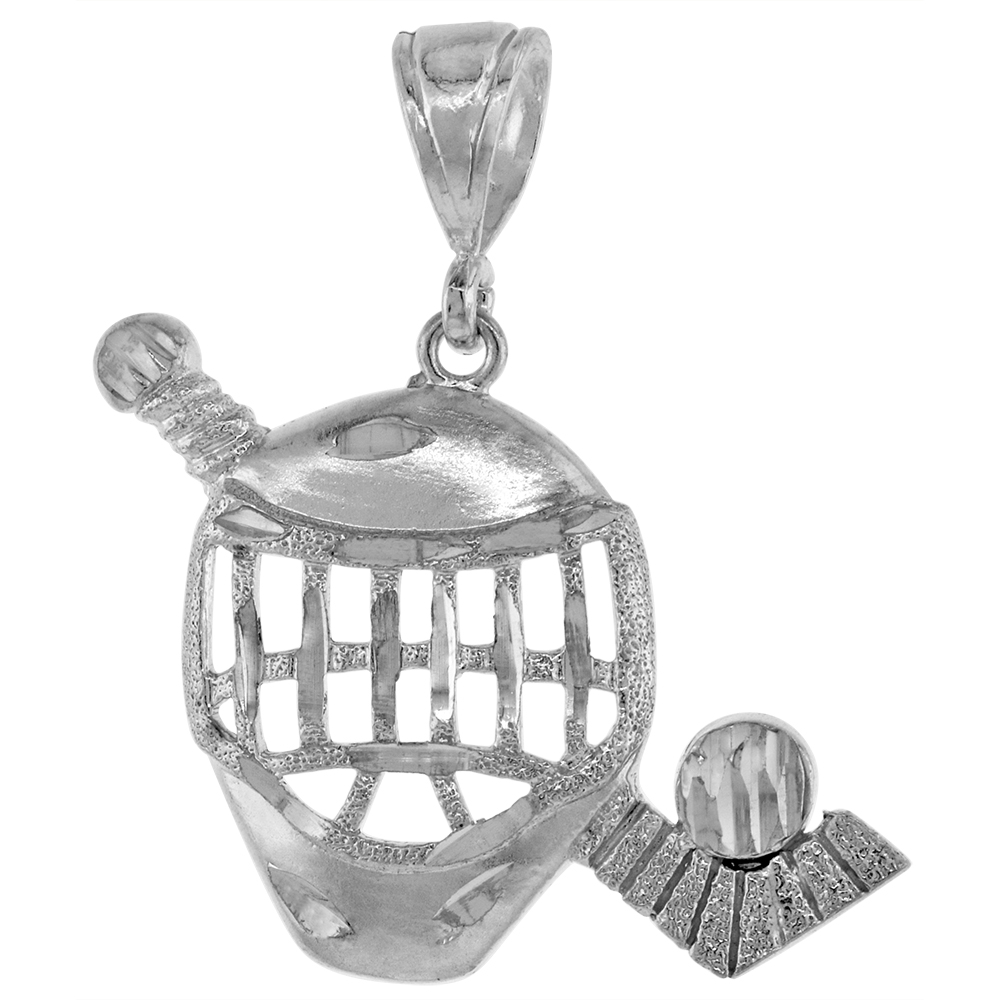 1 1/16 INCH LARGE STERLING SILVER HOCKEY PENDANT FOR MEN DIAMOND CUT FINISH