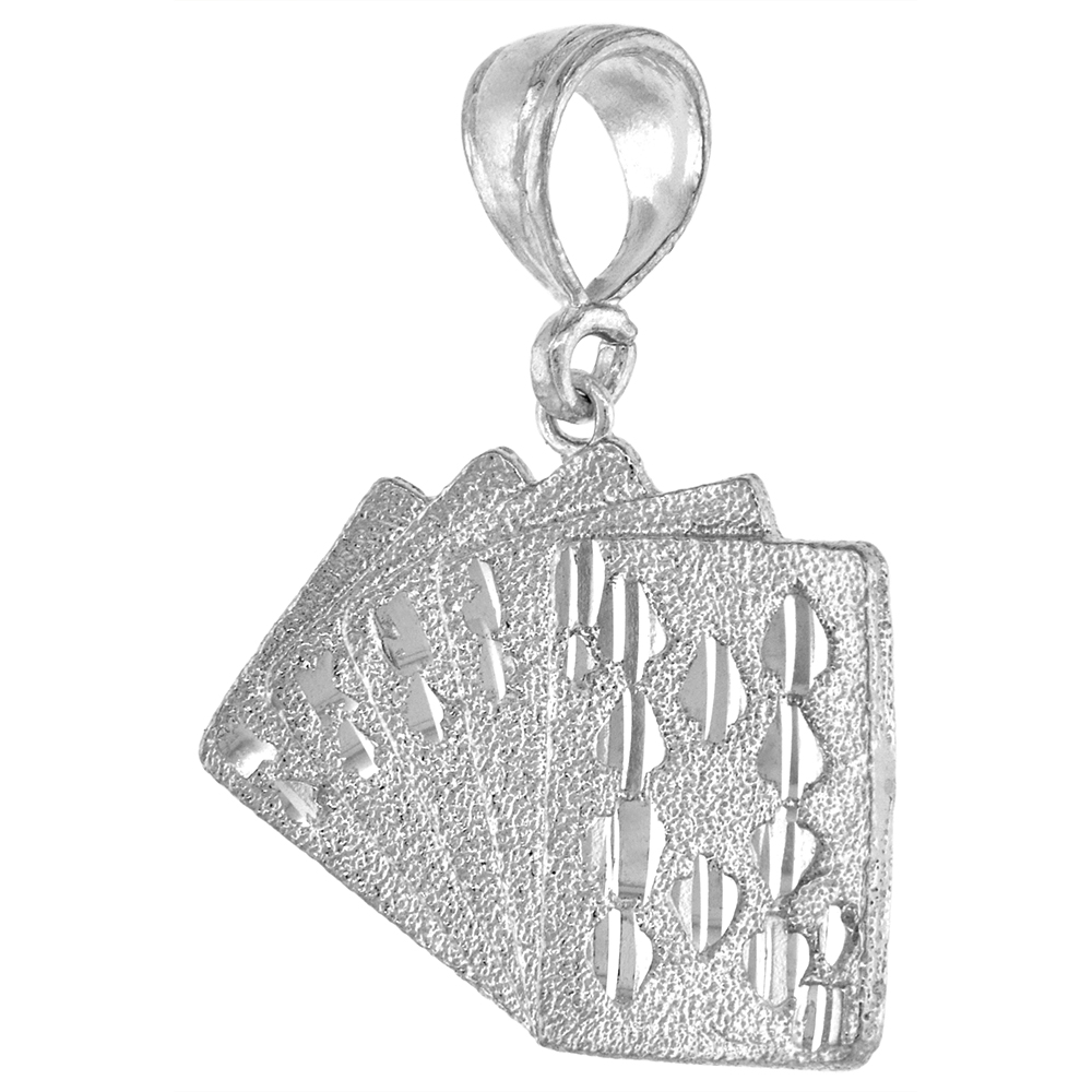 15/16 INCH LARGE STERLING SILVER SMALL ROYAL FLUSH PENDANT FOR MEN DIAMOND CUT FINISH