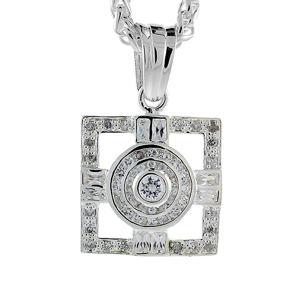 1 5/16 INCH STERLING SILVER CZ ICED OUT CROSS & CIRCLE IN SQUARE PENDANT FOR MEN HIP HOP BLING JEWELRY