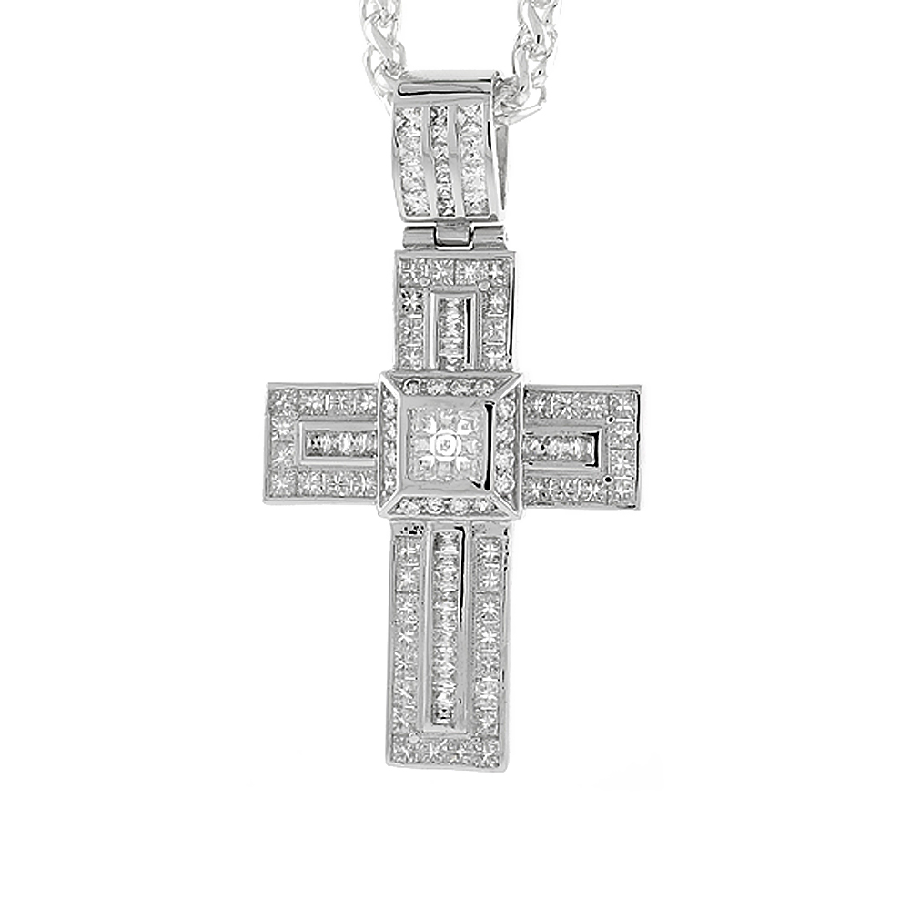 2 5/8 INCH STERLING SILVER CUBIC ZIRCONIA ICED OUT QUADRATE CROSS PENDANT FOR MEN HIP HOP BLING JEWELRY