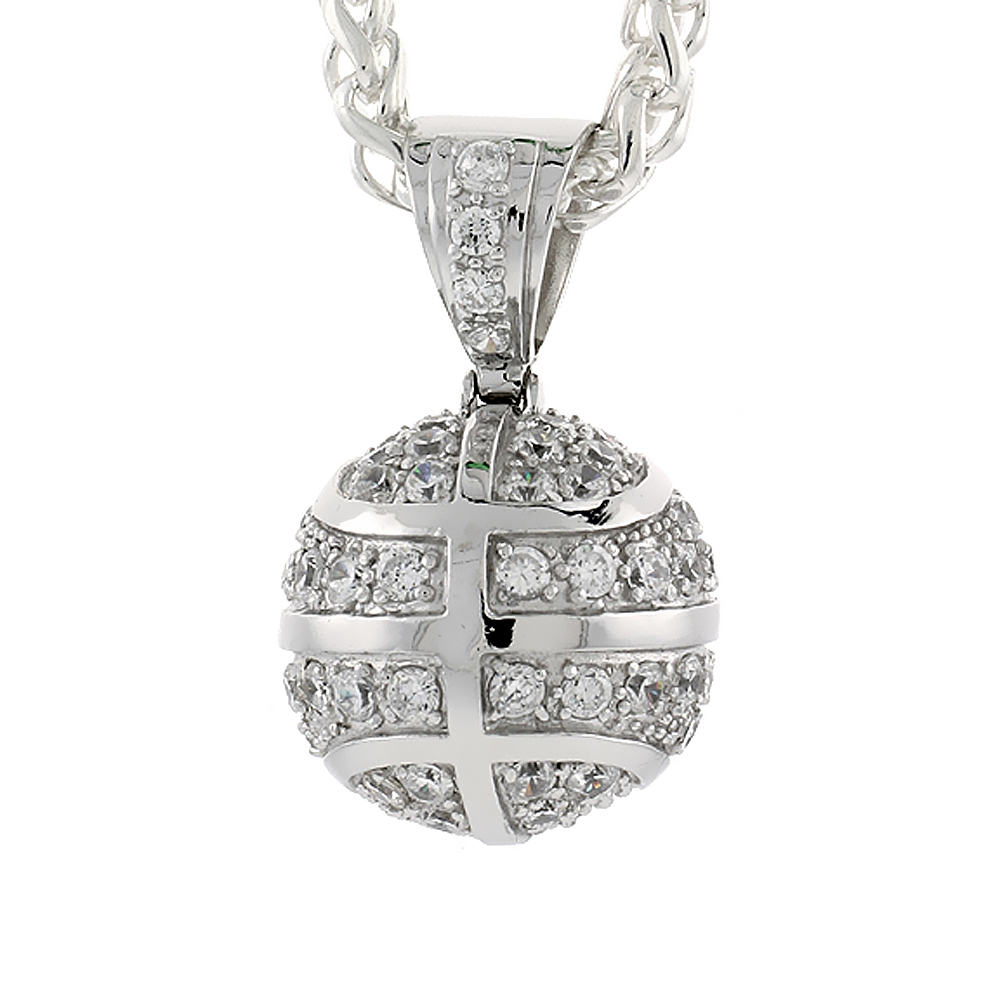 1 INCH STERLING SILVER CUBIC ZIRCONIA ICED OUT 3D BASKETBALL PENDANT FOR MEN HIP HOP BLING JEWELRY