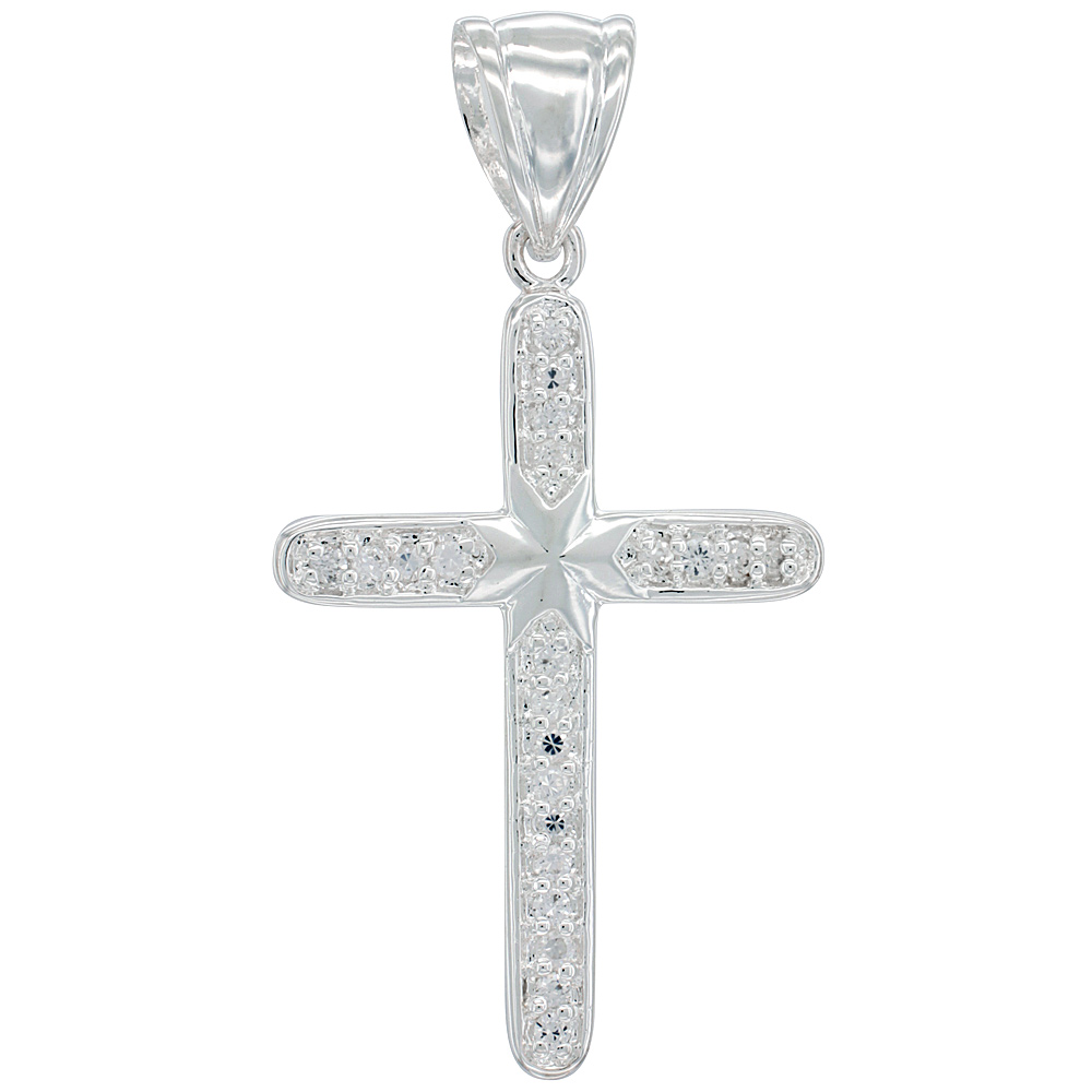 STERLING SILVER CUBIC ZIRCONIA MALTESE CROSS CENTER PENDANT, 2 1/8 INCH LONG
