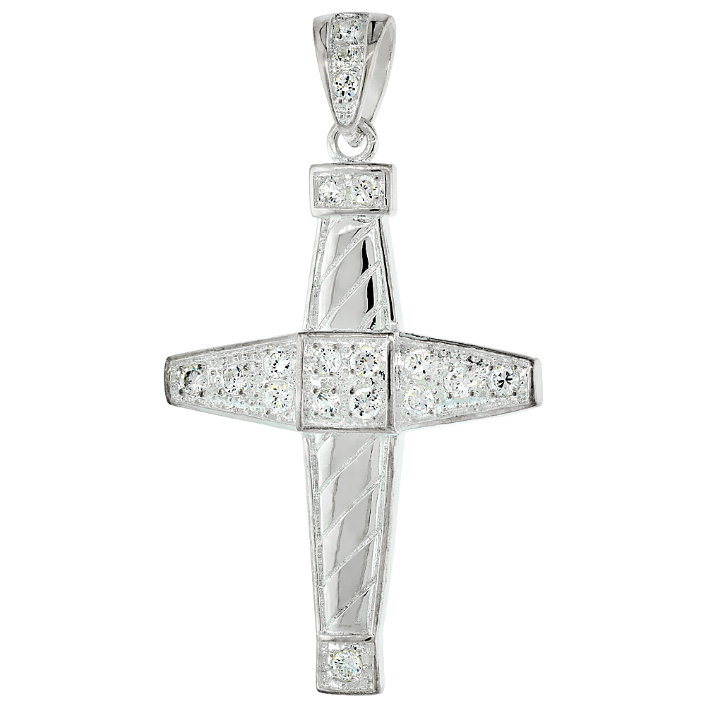 2 1/8 INCH STERLING SILVER CUBIC ZIRCONIA ICED OUT CROSS PENDANT FOR MEN HIP HOP BLING JEWELRY