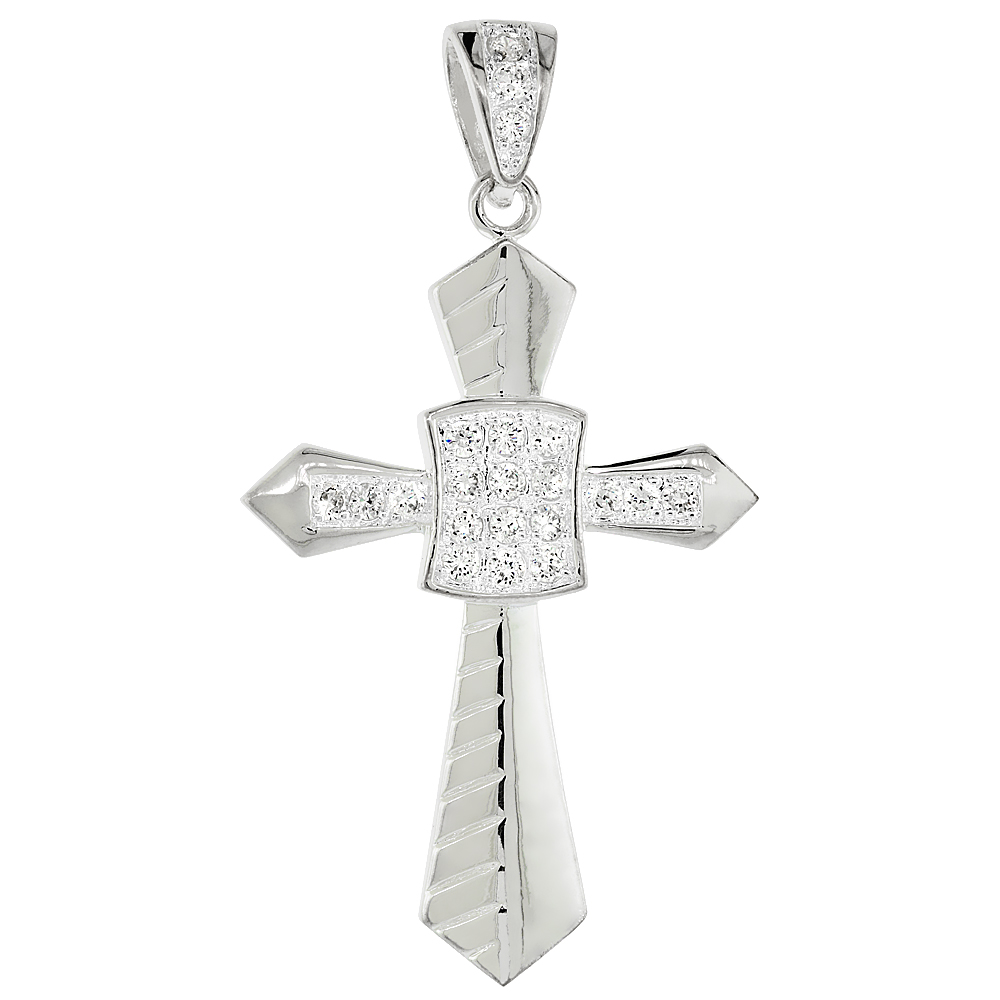 2 1/16 INCH STERLING SILVER CUBIC ZIRCONIA ICED OUT CROSS PENDANT FOR MEN HIP HOP BLING JEWELRY