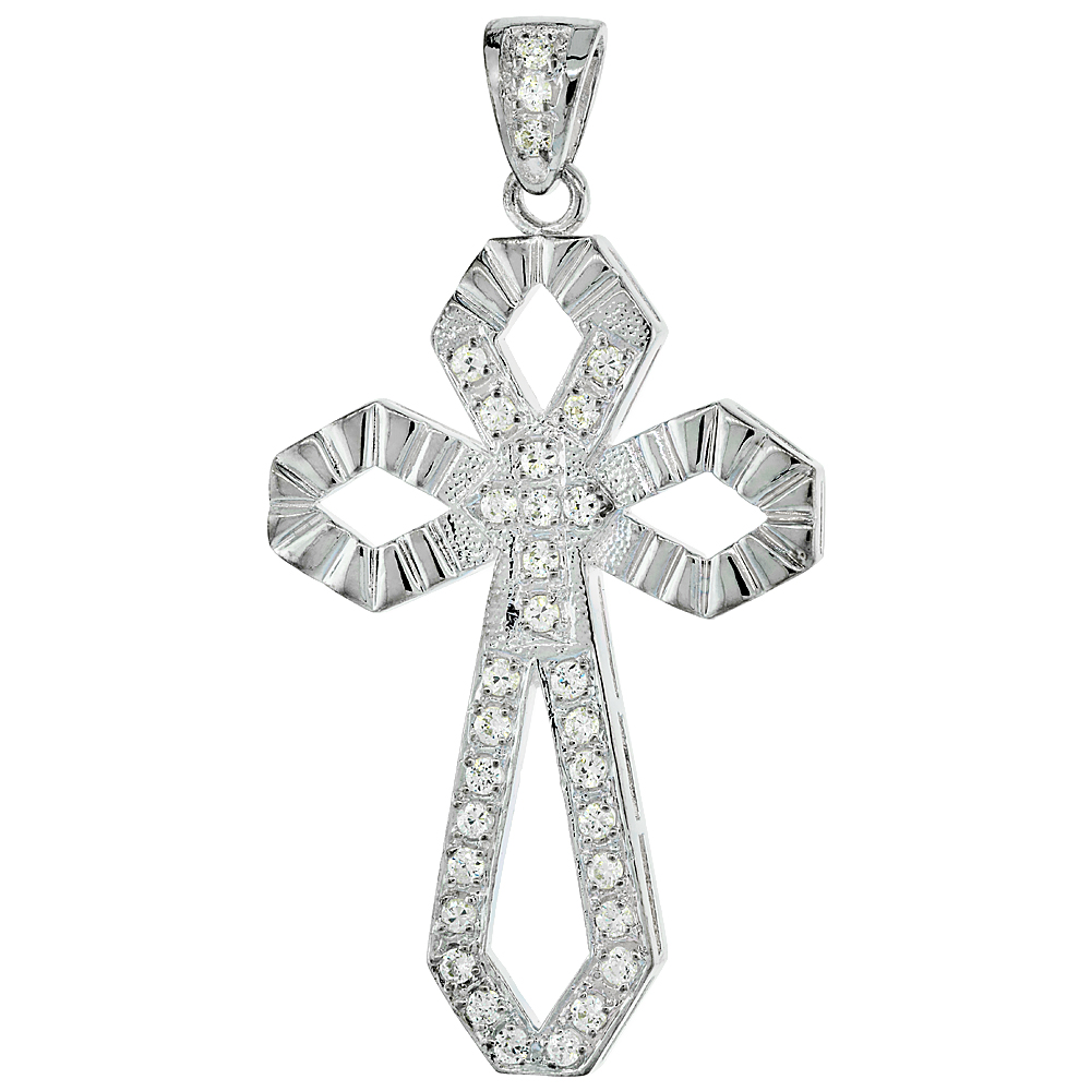 2 5/16 inch Sterling Silver Cubic Zirconia Iced Out Infinity Cross Pendant for Men Hip Hop Bling Jewelry