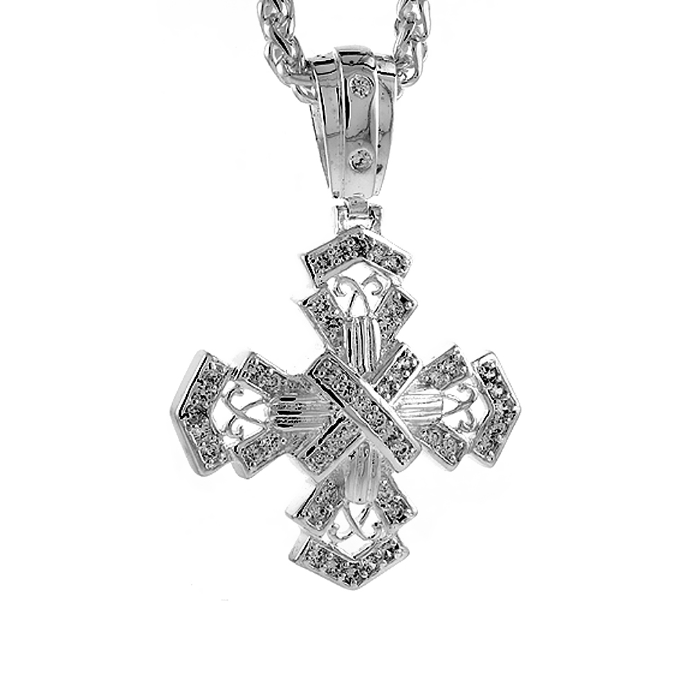 2 INCH STERLING CUBIC ZIRCONIA ICED OUT FUSILLY CROSS PENDANT FOR MEN HIP HOP BLING JEWELRY