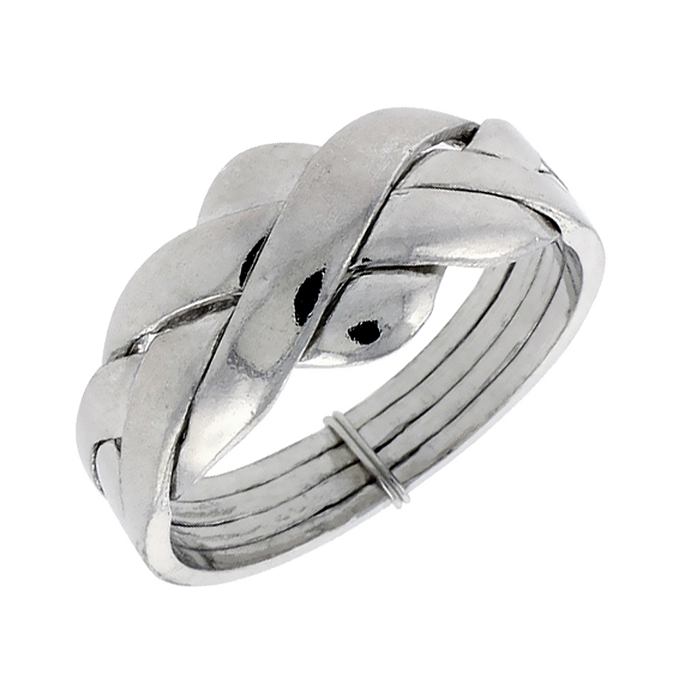 STERLING SILVER 4-PIECE PUZZLE RING FOR MEN AND WOMEN 10MM WIDE SIZES 5-13