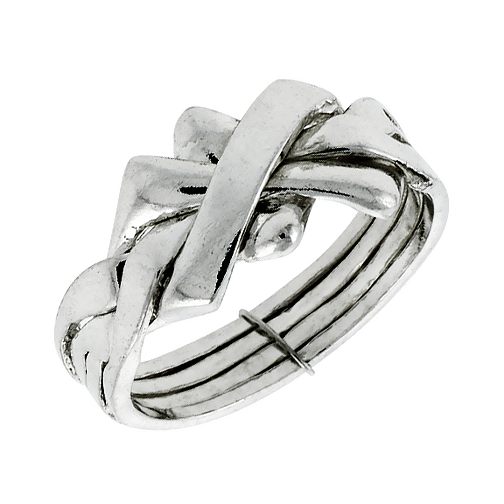 STERLING SILVER 4-PIECE SQUARED DESIGN PUZZLE RING FOR MEN AND WOMEN 11MM WIDE SIZES 4-13