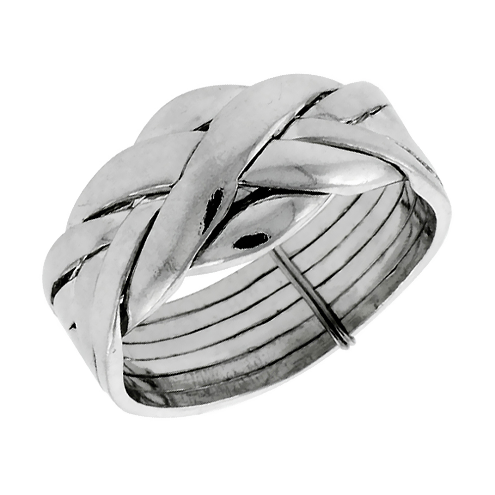 STERLING SILVER 6-PIECE PUZZLE RING FOR MEN AND WOMEN 11MM WIDE SIZES 4-13