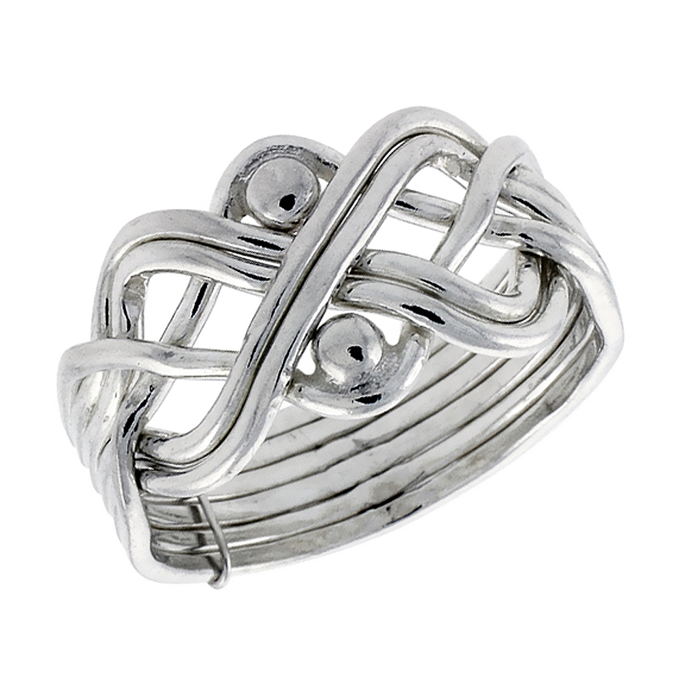 STERLING SILVER 6-PIECE PUZZLE RING WIRE WRAPPED WITH BEADS FOR MEN AND WOMEN 11.5MM WIDE SIZES 5-13