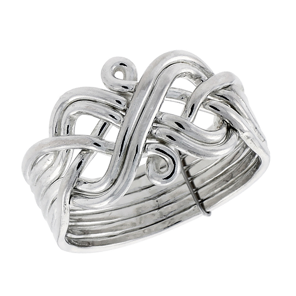 STERLING SILVER 6-PIECE PUZZLE RING WIRE WRAPPED HANDMADE FOR MEN AND WOMEN 13MM WIDE SIZES 4-13