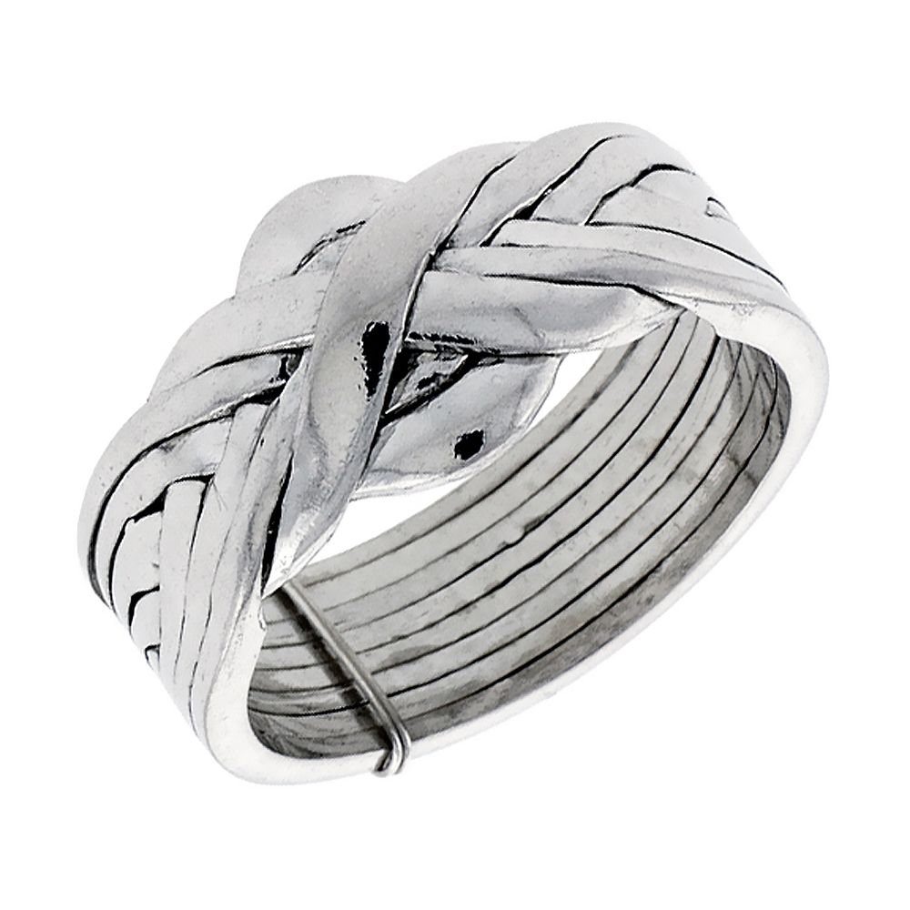 STERLING SILVER 8-PIECE PUZZLE RING FOR MEN AND WOMEN 12MM WIDE SIZES 5-13