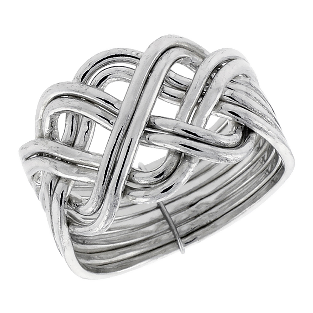 STERLING SILVER 8-PIECE PUZZLE RING WIRE WRAPPED HANDMADE FOR MEN AND WOMEN 16MM WIDE SIZES 5-13