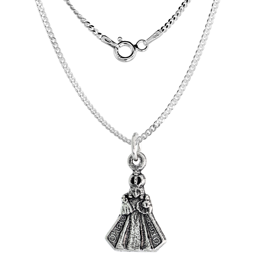 Sterling Silver Jesus of Prague Medal Pendant Oxidized finish Oval 3/4 inch