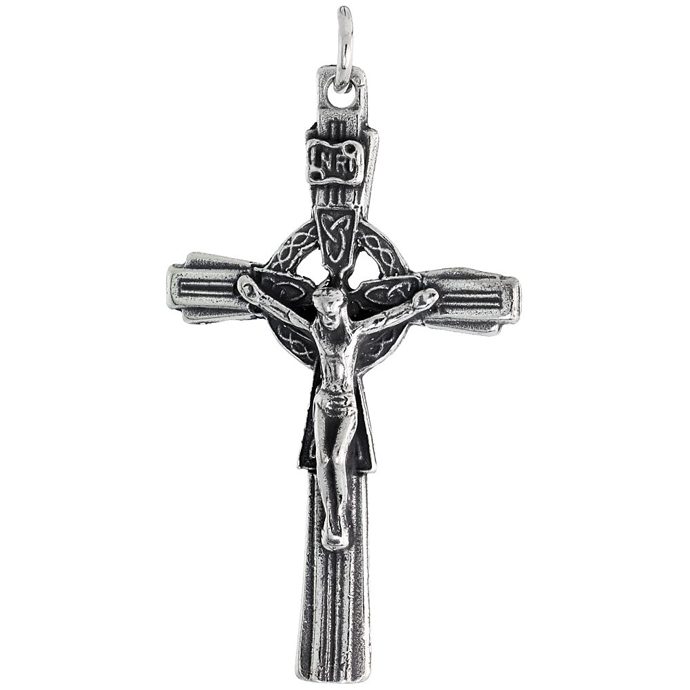 STERLING SILVER CELTIC CROSS CRUCIFIX FOR MEN AND WOMEN 1 9/16 INCH